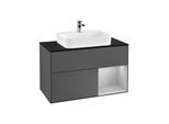 Villeroy und Boch Finion Waschtischunterschrank F372GJGK 100cm, Abdeckplatte black matt, Regal rechts Light grey matt, Anthracite matt