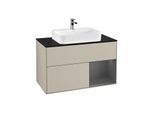 Villeroy und Boch Finion Waschtischunterschrank F372GKHH 100cm, Abdeckplatte black matt, Regal rechts Anthracite matt, Sand Matt Lacquer