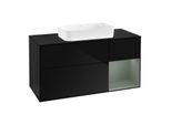 Villeroy und Boch Finion Waschtischunterschrank G302GMPH 120cm, Abdeckplatte black matt, Emotion, Regal rechts Olive Matt Lacquer, Glossy Black Lacquer