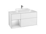 Villeroy und Boch Finion Waschtischunterschrank G411MTGF 120cm, Abdeckplatte white matt, Emotion, Regal links White matt lacquer, Glossy white lacquer