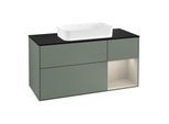 Villeroy und Boch Finion Waschtischunterschrank G302HHGM 120cm, Abdeckplatte black matt, Emotion, Regal rechts Sand Matt, Olive Matt Lacquer