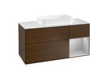 Villeroy und Boch Finion Waschtischunterschrank G301GJGN 120cm, Abdeckplatte white matt, Emotion, Regal rechts Light grey matt, Walnut veneer