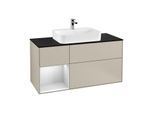 Villeroy und Boch Finion Waschtischunterschrank G412MTHH 120cm, Abdeckplatte black matt, Emotion, Regal links White matt lacquer, Sand Matt Lacquer