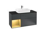 Villeroy und Boch Finion Waschtischunterschrank G412HFHG 120cm, Abdeckplatte black matt, Emotion, Regal links Gold matt, Midnight Blue Matt Lacquer