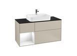 Villeroy und Boch Finion Waschtischunterschrank G412GFHH 120cm, Abdeckplatte black matt, Emotion, Regal links Glossy white lacquer, Sand Matt Lacquer