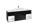 Villeroy und Boch Finion Waschtischunterschrank F451GFPH 160x60,3cm, Abdeckplatte white matt, Regale Glossy white lacquer, Glossy Black Lacquer
