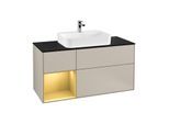 Villeroy und Boch Finion Waschtischunterschrank G412HFHH 120cm, Abdeckplatte black matt, Emotion, Regal links Gold matt, Sand Matt Lacquer