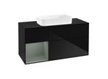 Villeroy und Boch Finion Waschtischunterschrank G292GMPH 120cm, Abdeckplatte black matt, Emotion, Regal links Olive Matt Lacquer, Glossy Black Lacquer