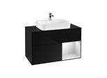Villeroy und Boch Finion Waschtischunterschrank G372MTPH 100cm, Abdeckplatte black matt, Emotion, Regal rechts White matt lacquer, Glossy Black Lacquer