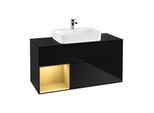 Villeroy und Boch Finion Waschtischunterschrank G412HFPH 120cm, Abdeckplatte black matt, Emotion, Regal links Gold matt, Glossy Black Lacquer