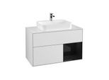 Villeroy und Boch Finion Waschtischunterschrank G371PHMT 100cm, Abdeckplatte white matt, Emotion, Regal rechts Glossy Black Lacquer, White matt lacquer