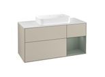 Villeroy und Boch Finion Waschtischunterschrank G301GMHH 120cm, Abdeckplatte white matt, Emotion, Regal rechts Olive Matt Lacquer, Sand Matt Lacquer