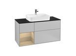 Villeroy und Boch Finion Waschtischunterschrank G412PCGJ 120cm, Abdeckplatte black matt, Emotion, Regal links Oak Veneer, Light grey matt