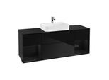 Villeroy und Boch Finion Waschtischunterschrank F452PHPH 160x60,3cm, Abdeckplatte black matt, Regale Glossy black lacquer, Glossy Black Lacquer