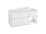 Villeroy und Boch Finion Waschtischunterschrank G301GFGF 120cm, Abdeckplatte white matt, Emotion, Regal rechts Glossy white lacquer, Glossy white lacquer