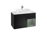 Villeroy und Boch Finion Waschtischunterschrank F371GMPD 100cm, Abdeckplatte white matt, Regal rechts Olive Matt Lacquer, Black matt lacquer