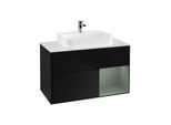 Villeroy und Boch Finion Waschtischunterschrank F371GMPH 100cm, Abdeckplatte white matt, Regal rechts Olive Matt Lacquer, Glossy Black Lacquer
