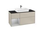Villeroy und Boch Finion Waschtischunterschrank G412GJHH 120cm, Abdeckplatte black matt, Emotion, Regal links Light grey matt, Sand Matt Lacquer