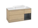 Villeroy und Boch Finion Waschtischunterschrank G301HGPC 120cm, Abdeckplatte white matt, Emotion, Regal rechts Midnight Blue Matt Lacquer, Oak Veneer