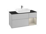 Villeroy und Boch Finion Waschtischunterschrank F422HHGJ 120cm, Abdeckplatte black matt, Regal rechts Sand Matt, Light grey matt