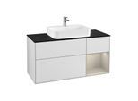 Villeroy und Boch Finion Waschtischunterschrank F422HHMT 120cm, Abdeckplatte black matt, Regal rechts Sand Matt, White matt lacquer