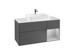 Villeroy und Boch Finion Waschtischunterschrank F421GJGK 120cm, Abdeckplatte white matt, Regal rechts Light grey matt, Anthracite matt