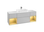 Villeroy und Boch Finion Waschtischunterschrank G451HFGJ 160cm, Abdeckplatte white matt, Emotion, Regale Gold matt lacquer, Light grey matt