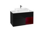 Villeroy und Boch Finion Waschtischunterschrank F371HBPH 100cm, Abdeckplatte white matt, Regal rechts Peony, Glossy Black Lacquer
