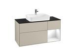 Villeroy und Boch Finion Waschtischunterschrank F422GFHH 120cm, Abdeckplatte black matt, Regal rechts Glossy white lacquer, Sand Matt Lacquer
