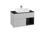 Villeroy und Boch Finion Waschtischunterschrank G372PDGJ 100cm, Abdeckplatte black matt, Emotion, Regal rechts Black matt lacquer, Light grey matt