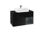 Villeroy und Boch Finion Waschtischunterschrank G372HGPH 100cm, Abdeckplatte black matt, Emotion, Regal rechts Midnight Blue Matt Lacquer, Glossy Black Lacquer