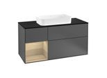 Villeroy und Boch Finion Waschtischunterschrank G292PCGK 120cm, Abdeckplatte black matt, Emotion, Regal links Oak Veneer, Anthracite matt
