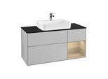 Villeroy und Boch Finion Waschtischunterschrank F422PCGJ 120cm, Abdeckplatte black matt, Regal rechts Oak Veneer, Light grey matt