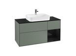 Villeroy und Boch Finion Waschtischunterschrank F422PHGM 120cm, Abdeckplatte black matt, Regal rechts Glossy Black Lacquer, Olive Matt Lacquer
