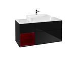 Villeroy und Boch Finion Waschtischunterschrank G411HBPH 120cm, Abdeckplatte white matt, Emotion, Regal links Peony, Glossy Black Lacquer
