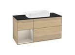 Villeroy und Boch Finion Waschtischunterschrank G292HHPC 120cm, Abdeckplatte black matt, Emotion, Regal links Sand Matt Lacquer, Oak Veneer