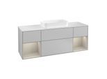 Villeroy und Boch Finion Waschtischunterschrank F331HHGJ 160x60,3cm, Abdeckplatte white matt, Regale sand matt lacquer, Light grey matt