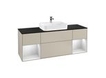 Villeroy und Boch Finion Waschtischunterschrank F452MTHH 160x60,3cm, Abdeckplatte black matt, Regale White matt lacquer, Sand Matt Lacquer