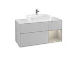 Villeroy und Boch Finion Waschtischunterschrank F421HHGJ 120cm, Abdeckplatte white matt, Regal rechts Sand Matt, Light grey matt
