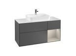 Villeroy und Boch Finion Waschtischunterschrank G421HHGK 120cm, Abdeckplatte white matt, Emotion, Regal rechts Sand matt, Anthracite matt