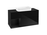 Villeroy und Boch Finion Waschtischunterschrank G292PDPH 120cm, Abdeckplatte black matt, Emotion, Regal links Black matt lacquer, Glossy Black Lacquer