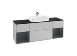 Villeroy und Boch Finion Waschtischunterschrank F452HGGJ 160x60,3cm, Abdeckplatte black matt, Regale Midnight matt lacquer, Light grey matt