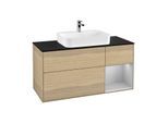 Villeroy und Boch Finion Waschtischunterschrank G422GJPC 120cm, Abdeckplatte black matt, Emotion, Regal rechts Light grey matt, Oak Veneer