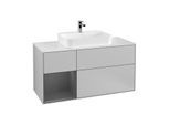 Villeroy und Boch Finion Waschtischunterschrank F411GKGJ 120cm, Abdeckplatte white matt, Regal links Anthracite matt, Light grey matt