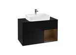 Villeroy und Boch Finion Waschtischunterschrank F372GNPH 100cm, Abdeckplatte black matt, Regal rechts Walnut veneer, Glossy Black Lacquer