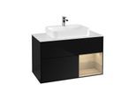 Villeroy und Boch Finion Waschtischunterschrank F371PCPH 100cm, Abdeckplatte white matt, Regal rechts Oak Veneer, Glossy Black Lacquer