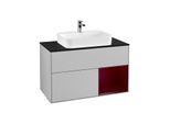 Villeroy und Boch Finion Waschtischunterschrank F372HBGJ 100cm, Abdeckplatte black matt, Regal rechts Peony, Light grey matt