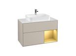 Villeroy und Boch Finion Waschtischunterschrank F371HFHH 100cm, Abdeckplatte white matt, Regal rechts Gold matt, Sand Matt Lacquer