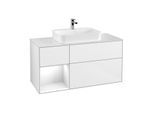 Villeroy und Boch Finion Waschtischunterschrank G411GFGF 120cm, Abdeckplatte white matt, Emotion, Regal links Glossy white lacquer, Glossy white lacquer
