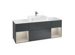Villeroy und Boch Finion Waschtischunterschrank F451HHHG 160x60,3cm, Abdeckplatte white matt, Regale sand matt lacquer, Midnight Blue Matt Lacquer